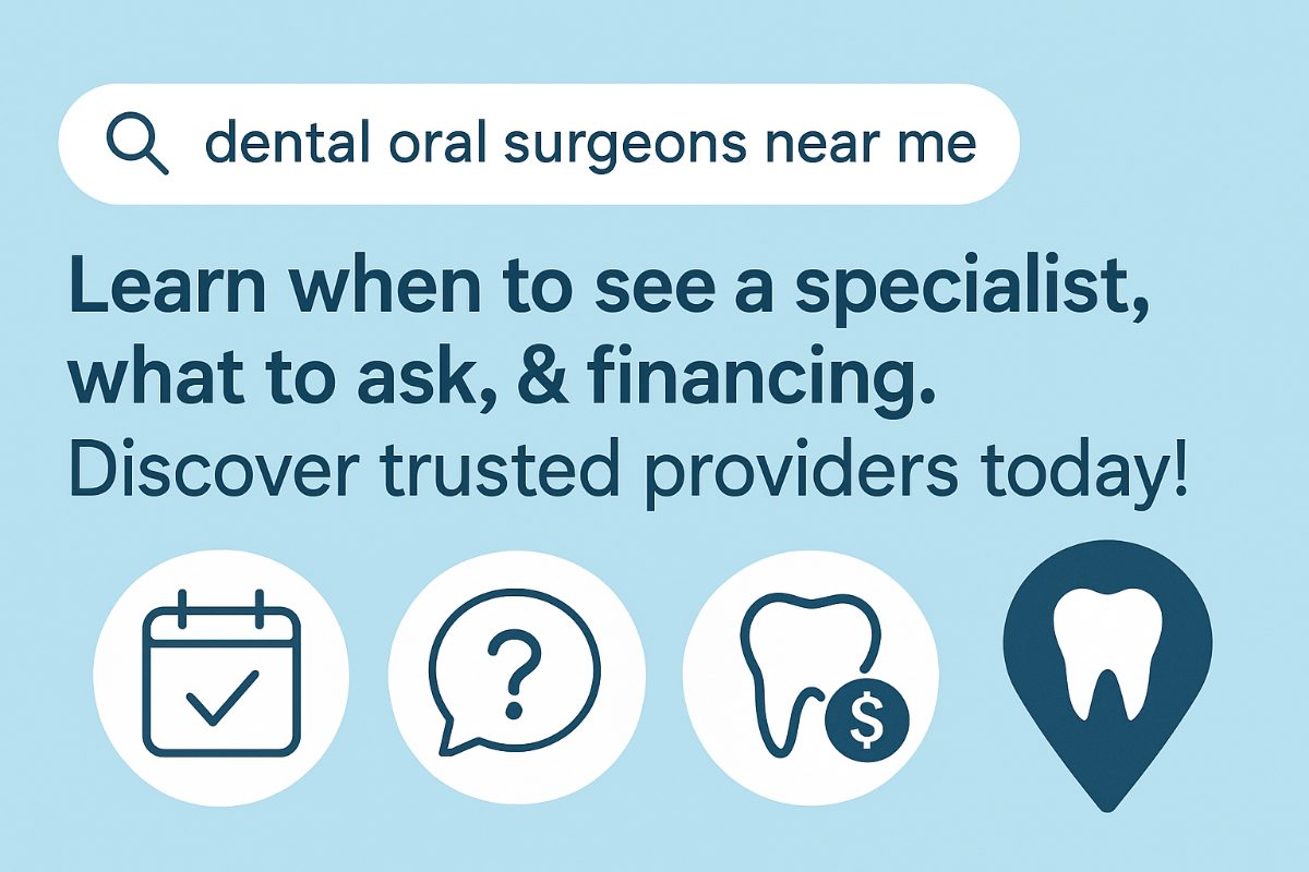 An oral surgeon smiling and consulting with a nervous patient about upcoming surgery. No text on image.